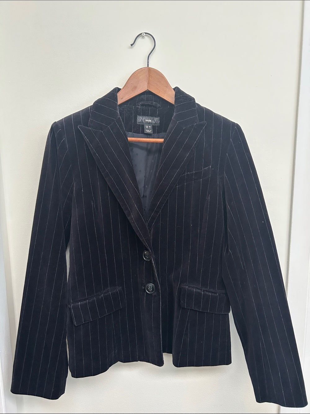 H&M Black Pinstripe Velvet Blazer